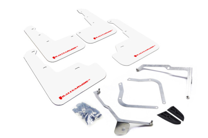 Subaru WRX/STI 2015-2021 Stänklappar UR Vita Med Röd Logotyp Rally Armor i gruppen Välj bilmodell hos DDESIGN Scandinavia AB (MF32-UR-WH-RD)