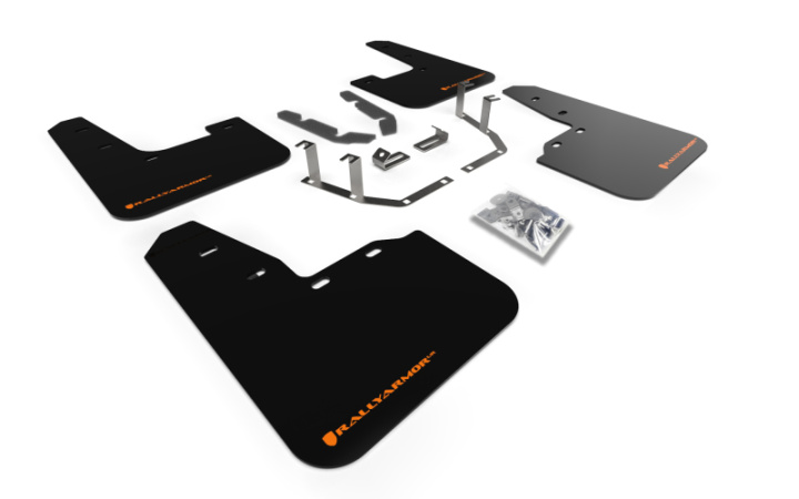 Ford Fiesta ST MK8 2018-2023 Stänklappar UR Svarta Med Orange Logotyp Rally Armor i gruppen Välj bilmodell hos DDESIGN Scandinavia AB (MF60-UR-BLK-OR)