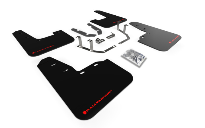Ford Fiesta ST MK8 2018-2023 Stänklappar UR Svarta Med Röd Logotyp Rally Armor i gruppen Välj bilmodell hos DDESIGN Scandinavia AB (MF60-UR-BLK-RD)