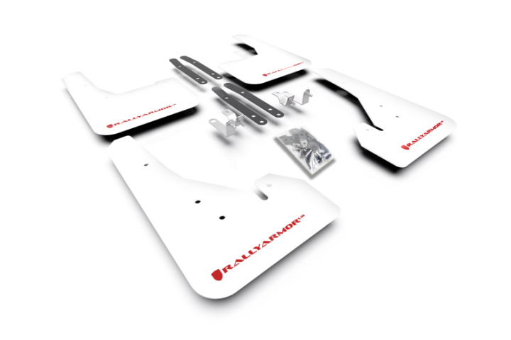 Toyota Corolla Halvkombi 2018-2027 Stänklappar UR Vita Med Röd Logotyp Rally Armor i gruppen Välj bilmodell hos DDESIGN Scandinavia AB (MF67-UR-WH-RD)