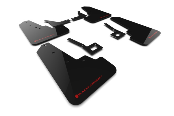 Dodge Ram 1500 Rebel 2019-2025 Stänklappar UR Svarta Med Röd Logotyp Rally Armor i gruppen Välj bilmodell hos DDESIGN Scandinavia AB (MF98-UR-BLK-RD)