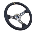 NRG Läderratt med Gunmetall Centrum / Gul Centermarkering 350mm (3\'\' Djup)