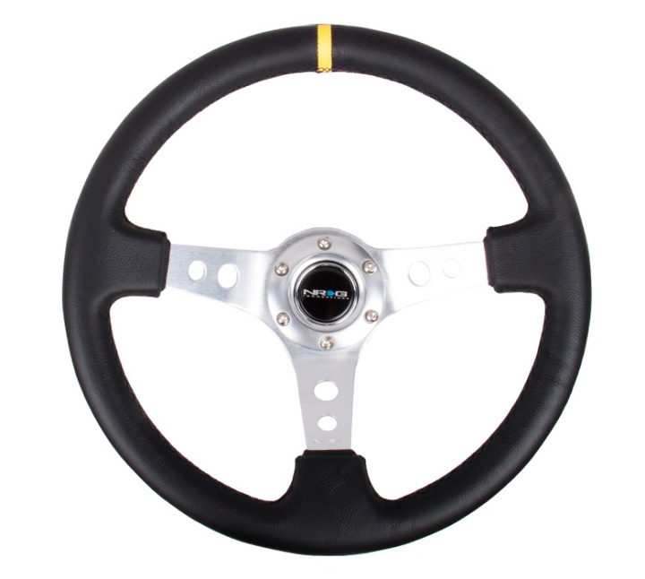 NRG-RST-006SL-Y NRG Läderratt med Silver Centrum / Gul Centermarkering 350mm (3