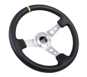 NRG Läderratt med Silver Centrum / Gul Centermarkering 350mm (3\'\' Djup)