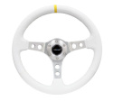 NRG Vit Läderrätt med Silver Centrum / Gul Centermarkering 350mm (3\'\' Djup)