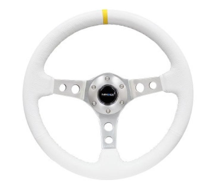 NRG-RST-006WT-Y NRG Vit Läderrätt med Silver Centrum / Gul Centermarkering 350mm (3
