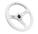 NRG Vit Läderrätt med Silver Centrum / Gul Centermarkering 350mm (3\'\' Djup)