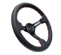 NRG Läderratt med Svart Centrum / Röda Sömmar 350mm (3\'\' Djup)