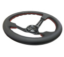 NRG Läderratt med Svart Centrum / Röda Sömmar 350mm (3\'\' Djup)