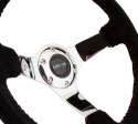 NRG Moccaratt med Chrome centrum / Röda Baseballsömmar 350mm ( 3\'\' Djup)