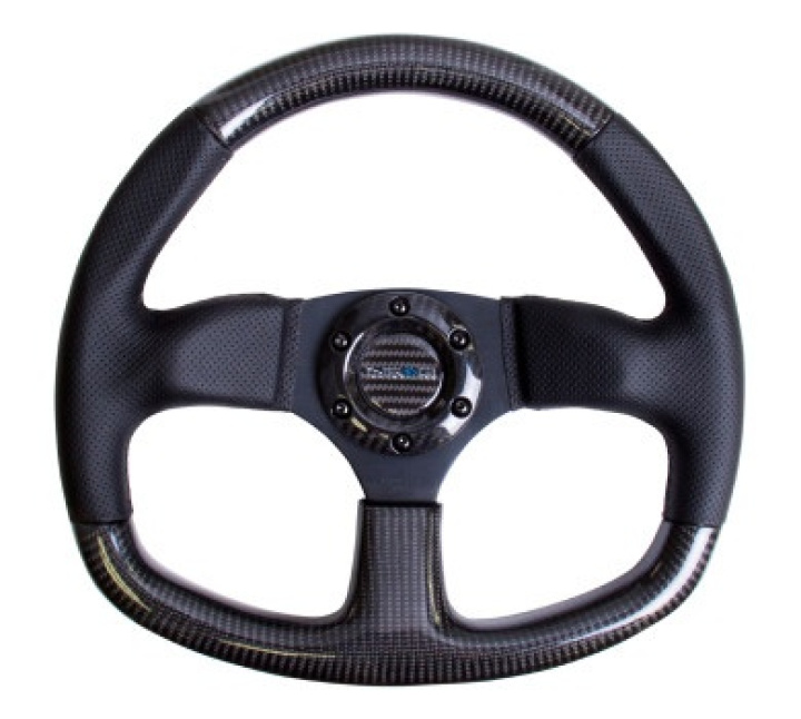 NRG-ST-009CFBS NRG Kolfiberratt med Lädergrepp / Platt Botten 320mm