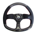 NRG Kolfiberratt med Lädergrepp / Röda Sömmar / Platt Botten 320mm