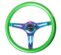 Träratt 350mm 3-ekrad Neo-Chrome Centrum Grön Ratt NRG