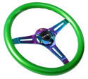 Träratt 350mm 3-ekrad Neo-Chrome Centrum Grön Ratt NRG