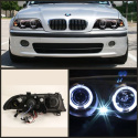 BMW E46 99-01 4DR Strålkastare Projektor 1PC - LED Halo- Svarta Spyder Auto