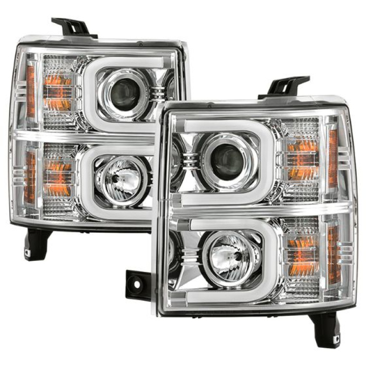 PRO-YD-CS14-LBDRL-C Chevy Silverado 1500 14-16 Strålkastare Projektor - Ljuslist DRL - Krom Spyder Auto