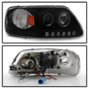 Ford F150 97-03 / Expedition 97-02 1PC Strålkastare Projektor - (Passar ej tillverkardatum före 6/1997) - LED Halo Svarta Röktonade Spyder Auto