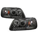 Ford F150 97-03 / Expedition 97-02 1PC Strålkastare Projektor - (Passar ej tillverkardatum före 6/1997) - LED Halo Röktonade Spyder Auto