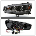 Mitsubishi EVO X 08-14 Strålkastare Projektor - Xenon/HID (Passar ej halogen) - LED Halo - DRL - Svarta Spyder Auto