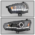 Mitsubishi EVO X 08-14 Strålkastare Projektor - Xenon/HID (Passar ej halogen) - LED Halo - DRL - Svarta Spyder Auto