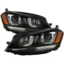 Volkswagen Golf VII 14-16 Strålkastare Projektor - DRL LED - Svarta Stripe - Svarta Spyder Auto
