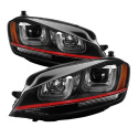 Volkswagen Golf VII 14-19 Strålkastare Projektor - DRL LED - Röda Stripe - Svarta Spyder Auto