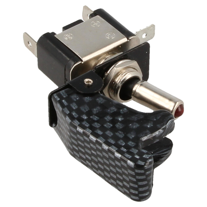 QE1001C Flygplansswitch Kolfiberlook Lock / Röd-LED QSP Products