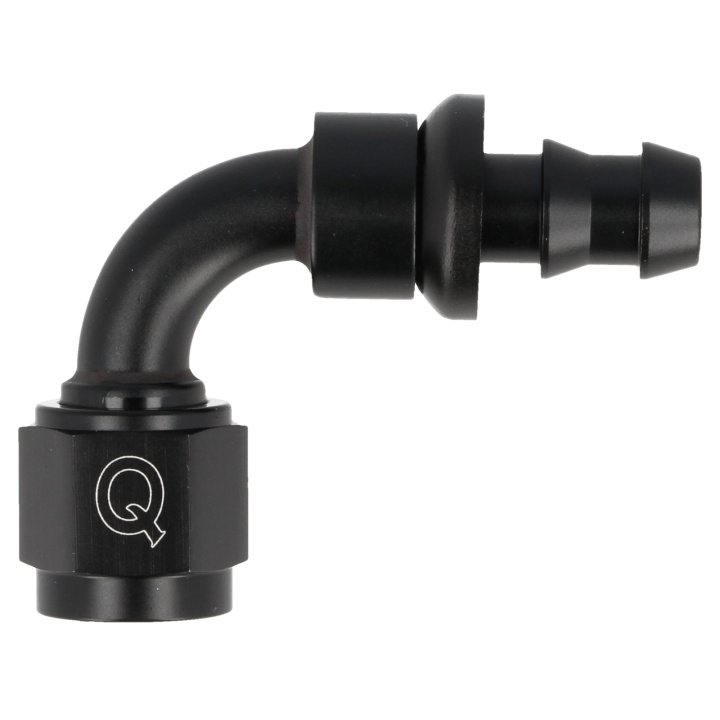 QGZ536-9004 90° AN4 Slangände - Push-on(6.4mm) Svart QSP