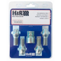 H&R Låsbultsats HR-1452601KEY4 M14x1.5x26 Konisk 60° Silver Längd 26mm För fälgar med koniska bultar
