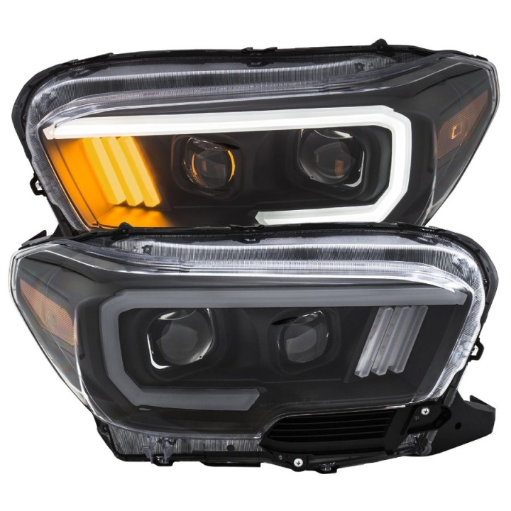 anz111379-3172 Toyota Tacoma w/ LED DRL 2016-2019 Projector Strålkastare (Plank Style Design) Svart/Orange Med DRL ANZO