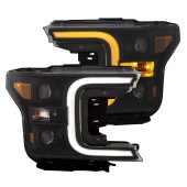 anz111400-2063 FORD F-150 Does not fit models with Factory LED Headlights 2018-2019 LED Projector Strålkastare Med Plank Style Switchback Svart / Oran