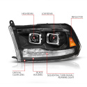 Dodge RAM 1500 / 2500/3500 2009-2018 Projector Strålkastare Svart med Sekventiell Blinkers ANZO
