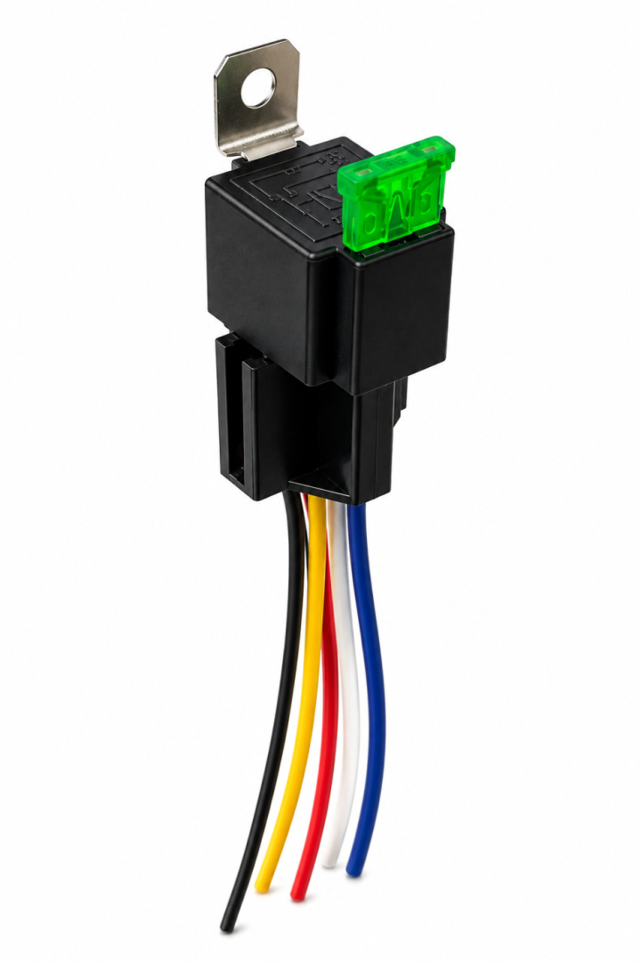 Relä Växlande 5-Polig 30A med Säkring & Hållare Bahnmeister i gruppen Tuning / Elektronik / Kabelskor - Skarvhylsor - Flatstift hos DDESIGN Scandinavia AB (bhm-JD1912-5POL-30A)